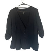 Style & Co Black Ruched Sleeve Button Front Knit Cardigan Women Sz L Photo 0