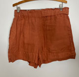 Lou & Grey 100% Linen Shorts Womens Medium Orange Good Paperbag Waist Pockets Photo 0