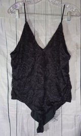 Nine Britton Black Floral Lace Sleeveless V-Neck Festival Whimsigoth Bodysuit Photo 0