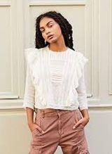 FREE PEOPLE | S| Jasmine Ruffle Blouse Top Gauzy Semi Sheer White Women's Photo 0