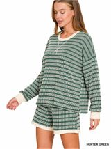 Raised Rib Striped Pullover & Shorts Set – Hunter Green Small Photo 0