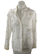Anthropologie Maeve Women's White Beaded Long Sleeve Button Down Shirt Top XS Photo 0