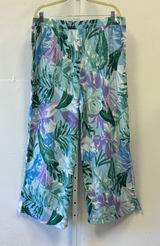 Cuddl Duds Tropical Palm Print Wide Leg Pants Blue Green Purple XL High Waist Photo 0