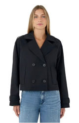 NEW Rebecca Minkoff Large Black Cropped Double Breasted Trench Coat Jacket Photo 0