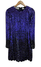 Vintage Oleg Cassini Black Tie Purple Ombre Sequin Silk Mini Dress Size 8 80s Photo 0