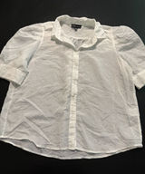 Modern Works White‎ Striped rhinestone Short Puff Sleeve Button Down Blouse Photo 0