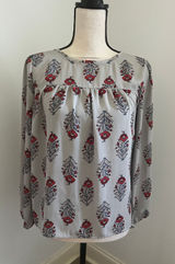 Loft Grey Floral Blouse XSP Long Sleeve Red Boho Chic Cottagecore Office Airy Flowy Photo 0
