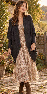 Anthropologie SLEEPING ON SNOW Primula Cocoon Cardigan Charcoal Gray Wool Large Photo 0