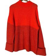 Z Supply Red Color Block Mock Neck Sweater Womens Sz M Cozy Chunky Knit Photo 0