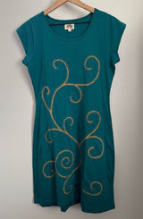 Adria Mode Large Tunic Dress Teal Organic Cotton Lagenlook Spring‎ Squiggly Photo 0