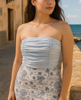 Sky To Moon Size L Ruffled Corset Top Pastel Blue Strapless Preppy‎ European Photo 0