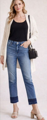 Jen7 By 7 For All Mankind Ankle Straight Jeans Raw Fray Hem Contrast Denim SZ 2 Photo 0