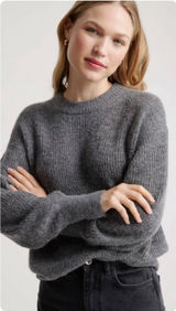 Quince Womens Baby Alpaca Wool Blend Ribbed Crew Neck Sweater Charcoal Size XS Photo 0