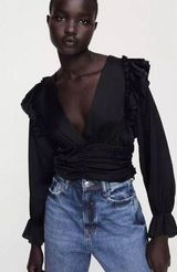 Black Ruffle Long Sleeve Top Photo 0