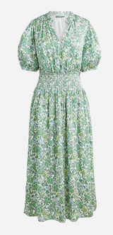 J Crew Smocked-waist featherweight satin dress in tossed floral Photo 0