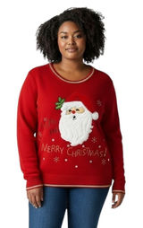 White Stag XL Christmas Sweater‎ Santa Embroidered Merry Red Gold Ugly 1107 Photo 0