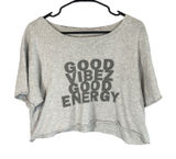 Aerie Gray Cotton Short Sleeve Good Vibes Energy Cropped Top Women Sz M Photo 0