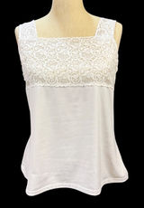 VTG Cinema Etoile L White Lace Yoke Square Neck Camisole‎ Tank Top Bridal Summer Photo 0