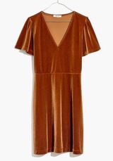 Madewell Velvet V-Neck Flutter-Sleeve Dress Golden Pecan Size XXL Photo 0