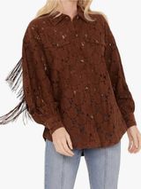 Shyanne Western Brown Lace-Overlay Frnge Shirt Jacket Size Large A1 Photo 0
