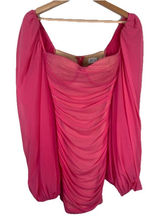 Oh Polly Hot Pink Stretch Bodycon Long Sleeve Ruched Party‎ Mini Dress Size 4 Photo 0