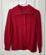 Vintage Jones‎ New York Signature women’s red cable knit collar button sweater M Photo 0