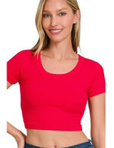 Zenana Ribbed Scoop Neck Crop Short‎ Sleeve Top Photo 0