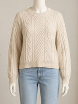 GAP Womens Sweater Cream Beige‎ Cable Knit Cotton Classic Preppy M Photo 0