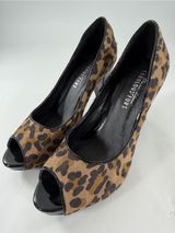 Fabulous Furs Leopard Print Peep Toe Heels Size 8 Y2K Zip Back Pumps Photo 0