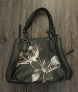 Simply Vera Wang Black and White Floral Satchel Handbag Photo 0