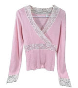 Y2K Coquette Wrap Top Medium Floral Lace Fairy Dollette Cute Girl Pink 90's VTG Photo 0