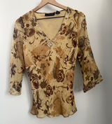 Y2K Large Silk Babydoll Top Mesh Sleeve Floral Renaissance Goblin Forest Photo 0