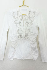 Anne Fontaine White Pima Cotton Ruffle Zip Up Night Top Size 42 Photo 0