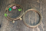 Betsey Johnson Gold Tone Enamel Flower Leaf Bangle Bracelet Set Whimsical Boho Photo 0