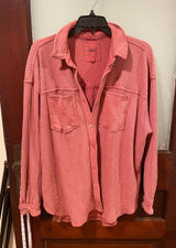 aerie Waffle Button-Down Shirt Jacket - Dusty Rose Pink Photo 0