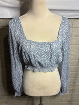 New Petal and Pup Blue Floral Square Neck Long Sleeve Cropped Blouse Size‎ 6 Photo 0