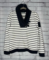 Lauren Ralph Lauren Striped Cowl Neck Sweater White & Black Sz L Cotton Knit Y2K Photo 0