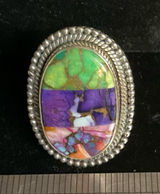 Vibrant 925 Sterling Silver & Pink Dahlia , Purple & Green Mohave Turquoise Photo 0