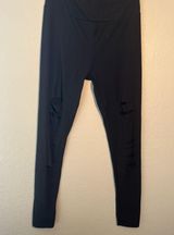Black High-Waisted Seamless Ripped Straight Leg Leggings SZ L Workout Loungewear Photo 0