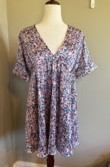 Lulus Floral Print Mini Dress V Neck Empire‎ Waist Tie Back Short Sleeve S Photo 0