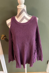 Free People Purple Waffle Knit Cold-Shoulder Sweater Photo 0