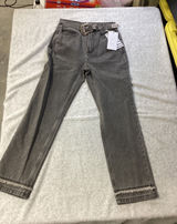Le ALX Western Belt Jean Grey‎ Fringed Straight Leg High Rise Denim Size 26 NWT Photo 0