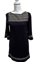 THML Anthropologie Navy Blue Embroidered Shift Dress Small 3/4 Sleeve‎ Boho Photo 0