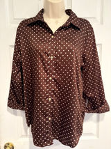 Lauren Ralph Lauren Brown Polka Dot Button Down Shirt 3/4 Sleeve Top Photo 0