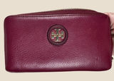 Tory Burch Pebbled Leather Zip Around Continental Wallet Burgundy Logo Clutch Photo 0
