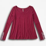 Free People Berry Wine Crochet Lace Trim Thermal Top Long Sleeve Women Medium Photo 0