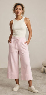 Quince High Rise SuperSoft Fleece Cropped Wide Leg Pants Pink XS Photo 0