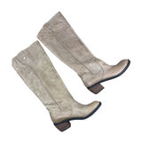 GB Gianni Bini Beige Leather Tall Boots Size 6 M Pebbled Wood Block Heel Cream 6 Photo 0