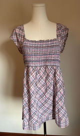 A Pea in the Pod Pink & Cream Plaid Smocked Square-Neck Tunic Photo 0