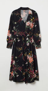 COPY - H&M Black Floral Tie Belt Waist Colorful Work Dress Size XS Photo 0
